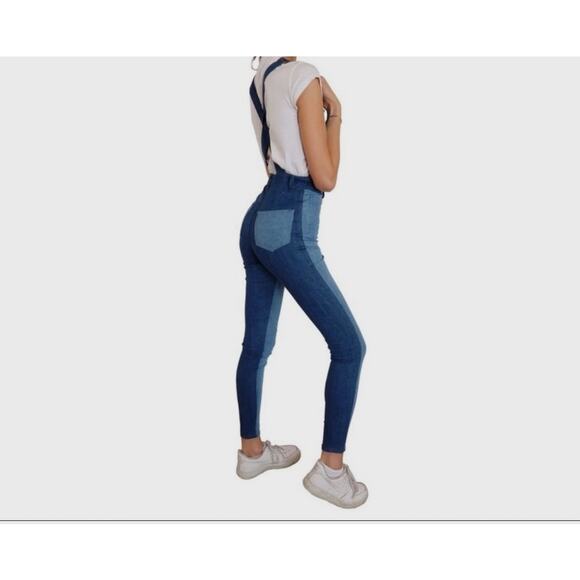 SSO Second Skin Overalls by Danielle Two Toned Blue Denim Patchwork Overalls | M - Picture 10 of 10